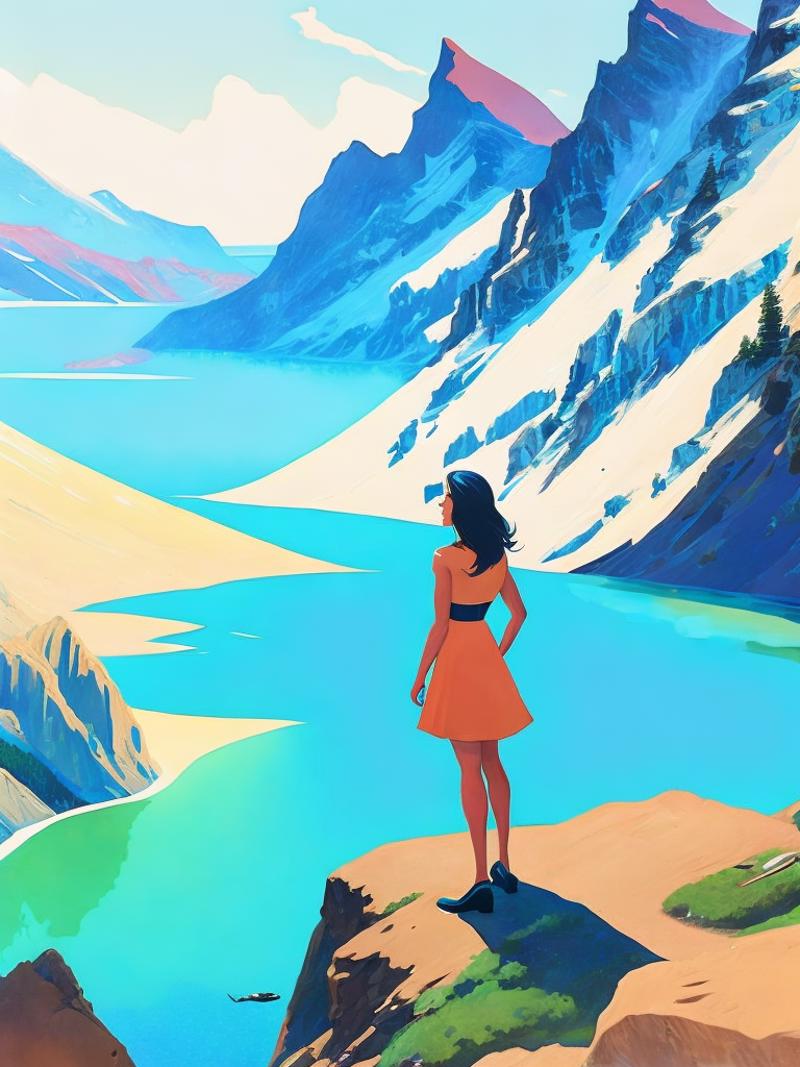 00809-4070151371-a painting of a woman standing on top of a mountain next to a body of water by Ralph Bakshi.png